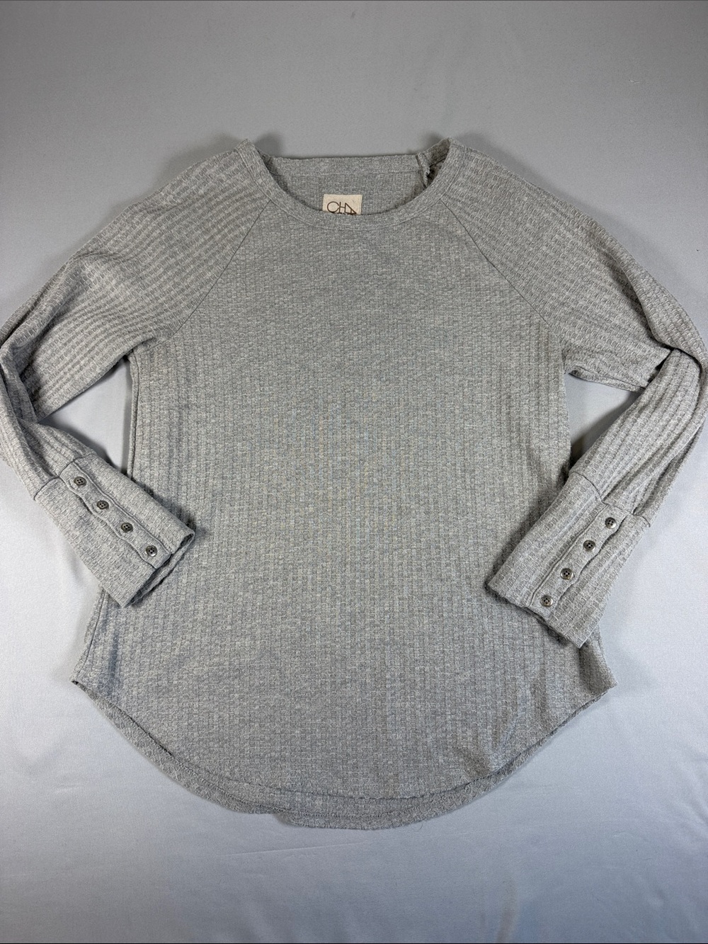 Chaser Gray Waffle Knit Long-Sleeve Top with Button Cuffs